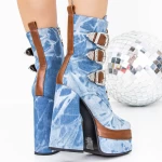 Botine Dama cu Toc gros si platforma 3C5 Albastru » meishop.life