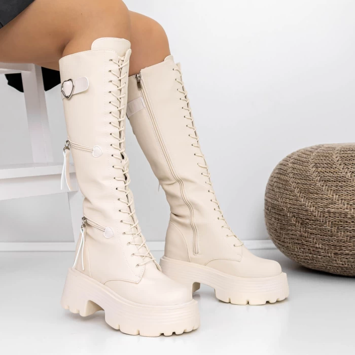 Cizme Dama cu Platforma 3WL18 Bej » meishop.life