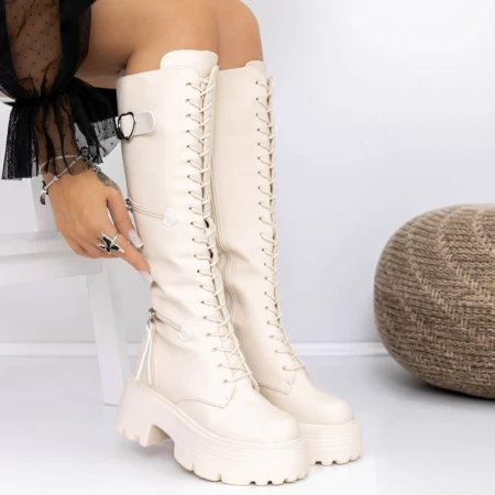 Cizme Dama cu Platforma 3WL18 Bej » meishop.life