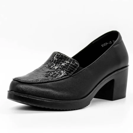 Pantofi cu Toc gros 1583-10 Negru » meishop.life