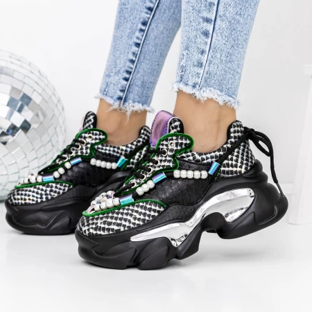 Pantofi Sport Dama cu Platforma 3WL73 Negru » meishop.life