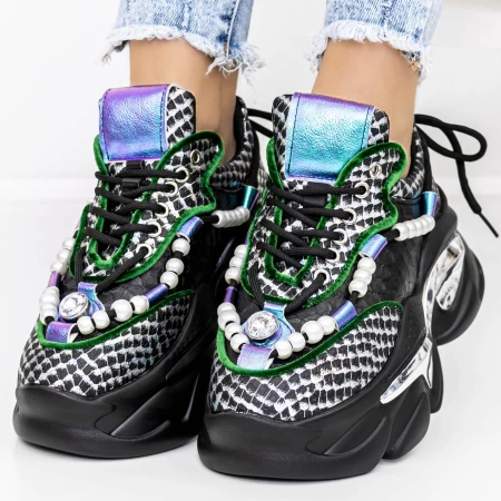 Pantofi Sport Dama cu Platforma 3WL73 Negru » meishop.life