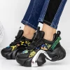 Pantofi Sport Dama cu Platforma 3WL72 Negru | Mei