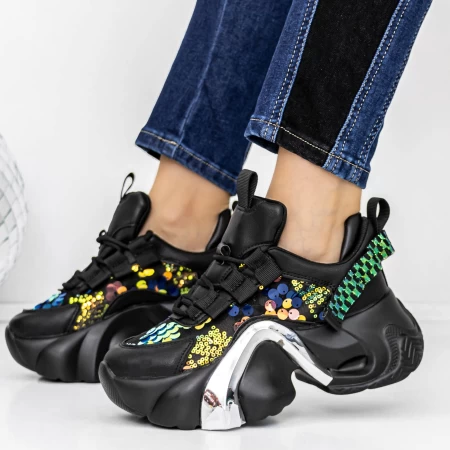 Pantofi Sport Dama cu Platforma 3WL72 Negru » meishop.life