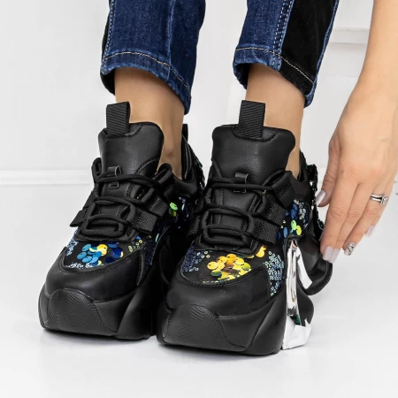 Pantofi Sport Dama cu Platforma 3WL72 Negru » meishop.life