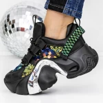 Pantofi Sport Dama cu Platforma 3WL72 Negru » meishop.life