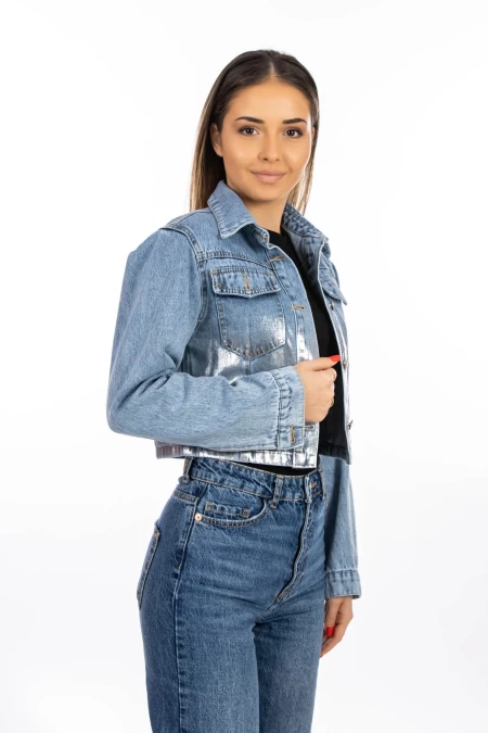 Jacheta Dama JK1928 Albastru-Argintiu » meishop.life