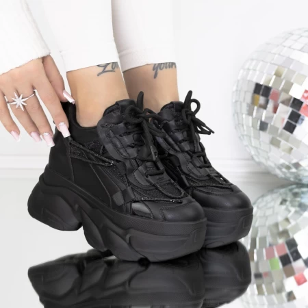 Pantofi Sport Dama cu Platforma 3SJN35 Negru » meishop.life