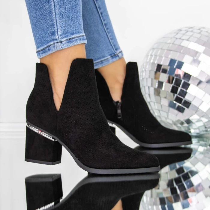 Botine Dama cu toc gros 3JF33 Negru » meishop.life