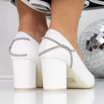 Pantofi cu Toc gros 3XKK72 Alb » meishop.life