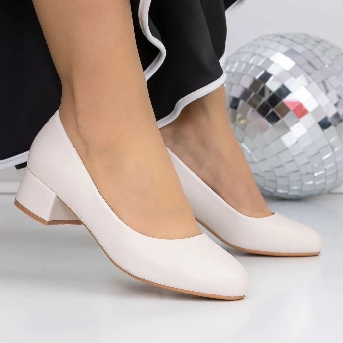Pantofi cu Toc gros 3LE32 Bej deschis » meishop.life