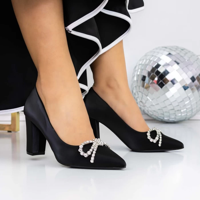 Pantofi cu Toc gros 3XKK71 Negru » meishop.life