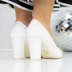 Pantofi cu Toc gros 3XKK71 Alb » meishop.life