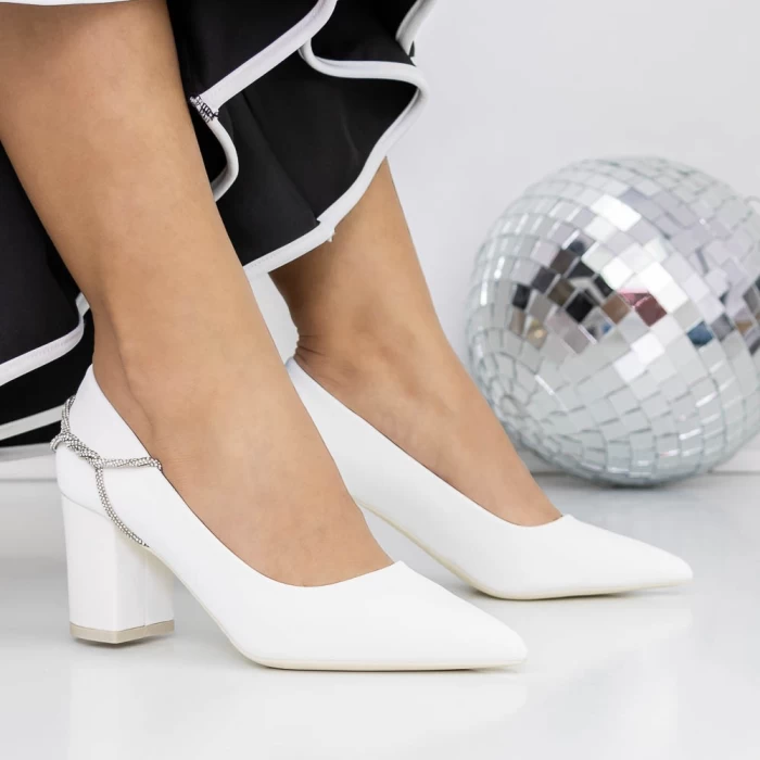 Pantofi cu Toc gros 3XKK72 Alb » meishop.life