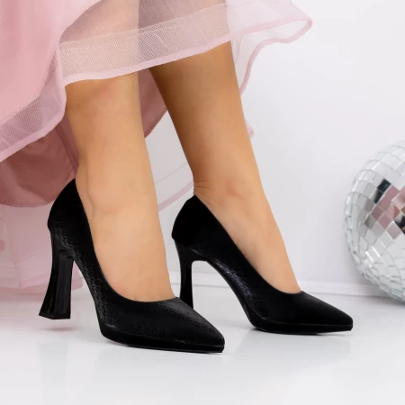 Pantofi cu Toc gros 3DC33 Negru » meishop.life