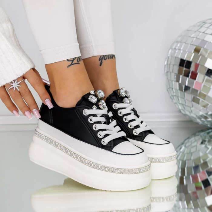 Pantofi Sport Dama cu Platforma 3SJN38 Negru » meishop.life