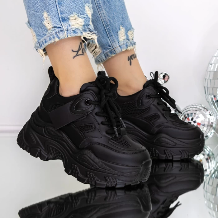 Pantofi Sport dama cu Platforma 3SJN58 Negru » meishop.life