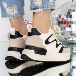 Pantofi Sport dama cu Platforma 3SJN62 Negru-Bej » meishop.life