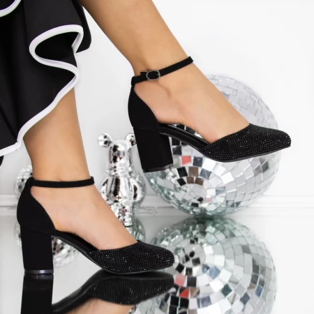 Pantofi cu Toc Gros 3XKK135 Negru » meishop.life