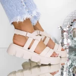 Sandale Dama cu Talpa Joasa 2HXS5 Bej » meishop.life