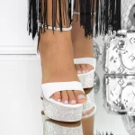 Sandale Dama cu Toc subtire si platforma 3DC53 Alb » meishop.life