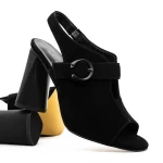 Sandale Dama cu Toc gros K389-2R Negru » meishop.life