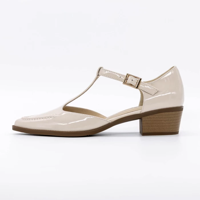 Sandale Dama cu Toc gros K6052-5680 Crem » meishop.life