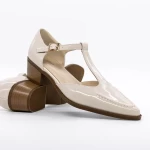 Sandale Dama cu Toc gros K6052-5680 Crem » meishop.life