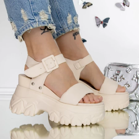 Papuci Dama cu Platforma 3WL207 Bej deschis » meishop.life