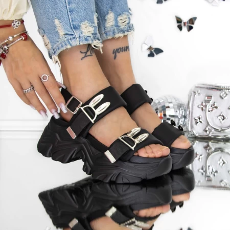 Papuci Dama cu Platforma 3WL213 Negru » meishop.life