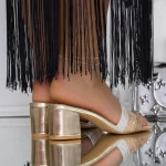 Papuci Dama cu Toc 3FZ6 Auriu » meishop.life