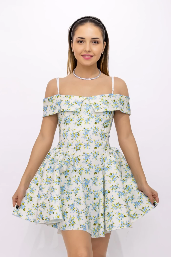 Rochie Dama 123061 Alb-Albastru » meishop.life