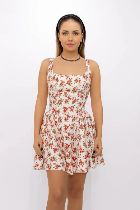 Rochie Dama 1097-92 Alb-Rosu » meishop.life
