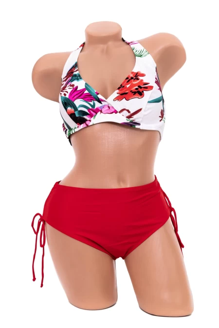 Costum de Baie Dama 2 Piese L330 Alb-Rosu » meishop.life