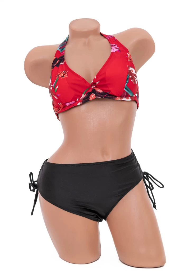 Costum de Baie Dama 2 Piese L330 Rosu-Negru » meishop.life