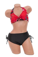 Costum de Baie Dama 2 Piese L330 Rosu-Negru » meishop.life