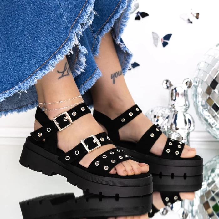Sandale Dama cu Platforma 3LE62 Negru » meishop.life