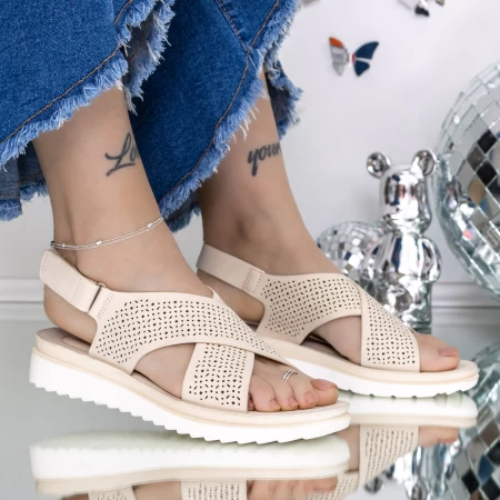 Sandale Dama cu Talpa Joasa 3GZ26 Bej » meishop.life