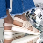 Sandale Dama cu Talpa Joasa 3GZ26 Bej » meishop.life