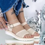 Sandale Dama cu Talpa Joasa 3GZ27 Bej » meishop.life