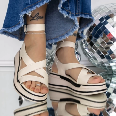 Sandale Dama cu Platforma 3GZ73 Bej » meishop.life