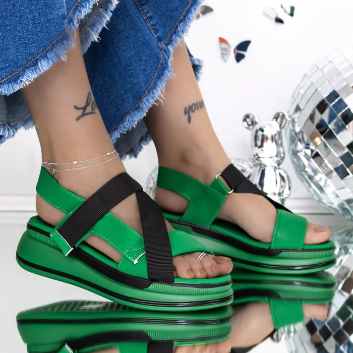 Sandale Dama cu Platforma 3GZ65 Verde » meishop.life