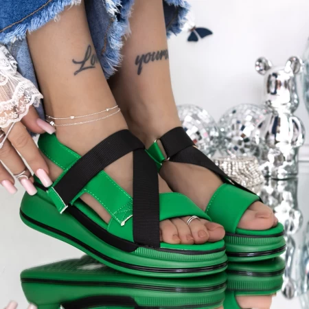 Sandale Dama cu Platforma 3GZ65 Verde » meishop.life