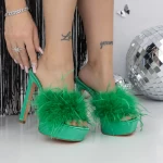 Papuci Dama cu Toc Subtire 3NE7 Verde » meishop.life