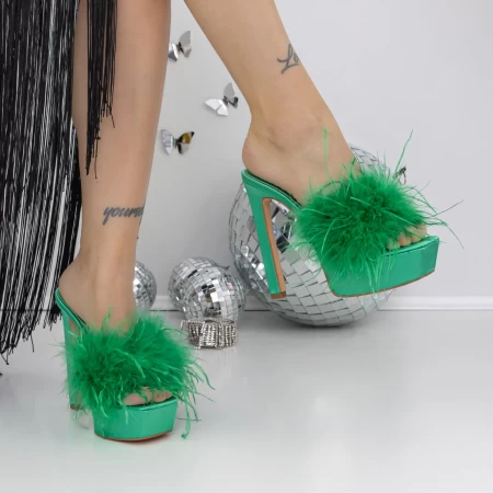 Papuci Dama cu Toc Subtire 3NE7 Verde » meishop.life