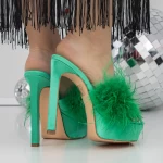 Papuci Dama cu Toc Subtire 3NE7 Verde » meishop.life
