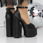 Sandale Dama cu Toc Gros si Platforma 3KV33 Negru » meishop.life