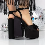 Sandale Dama cu Toc Gros si Platforma 3KV52 Negru » meishop.life