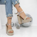 Sandale Dama cu Toc Gros si Platforma 3KV53 Argintiu » meishop.life