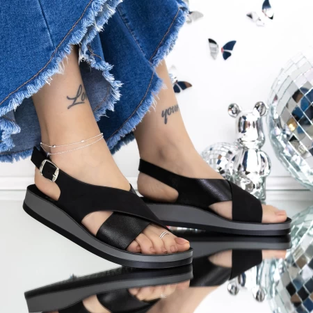 Sandale Dama cu Talpa Joasa 3GZ32 Negru » meishop.life